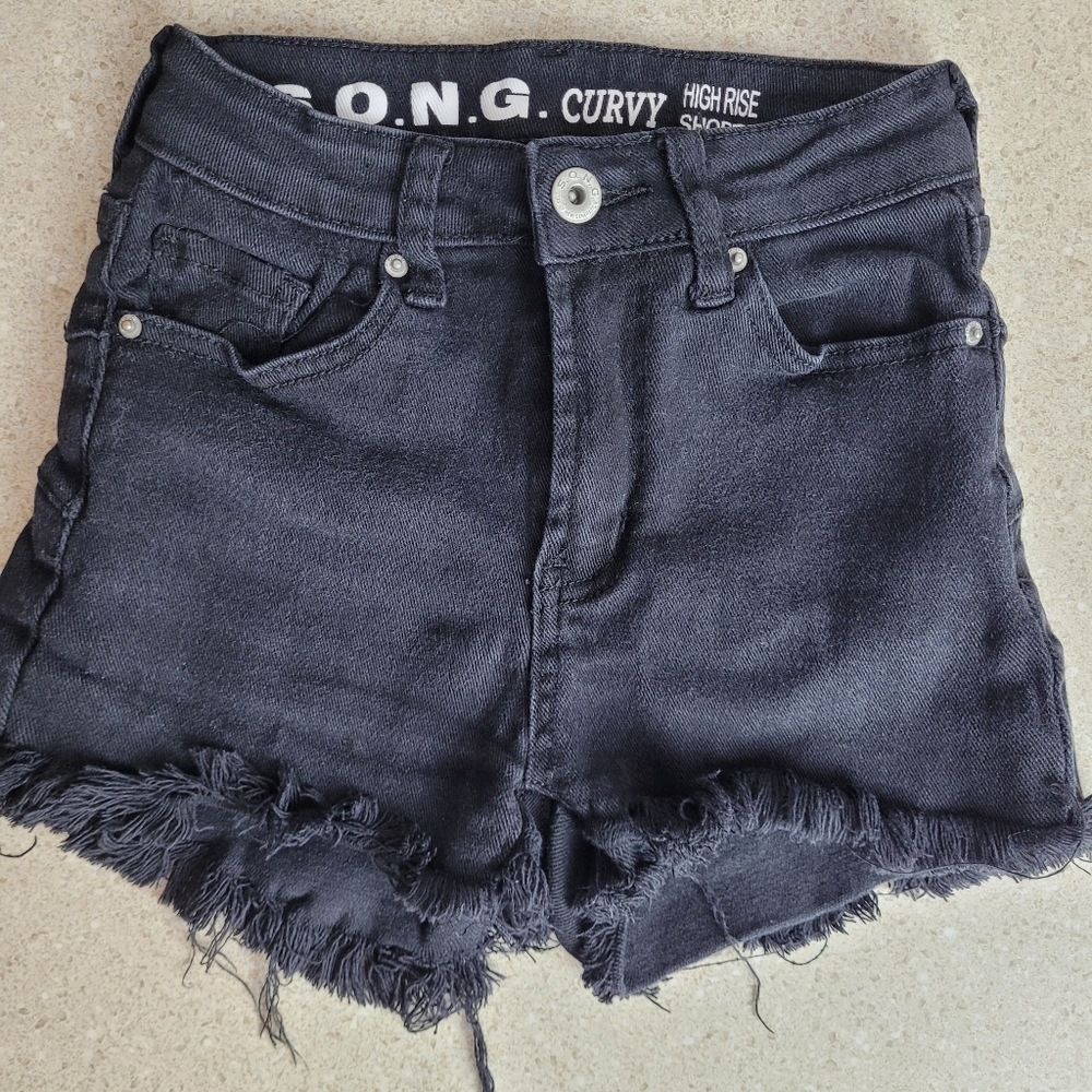 S.O.N.G. Girls Black Stretchy Cut-off Shorts
